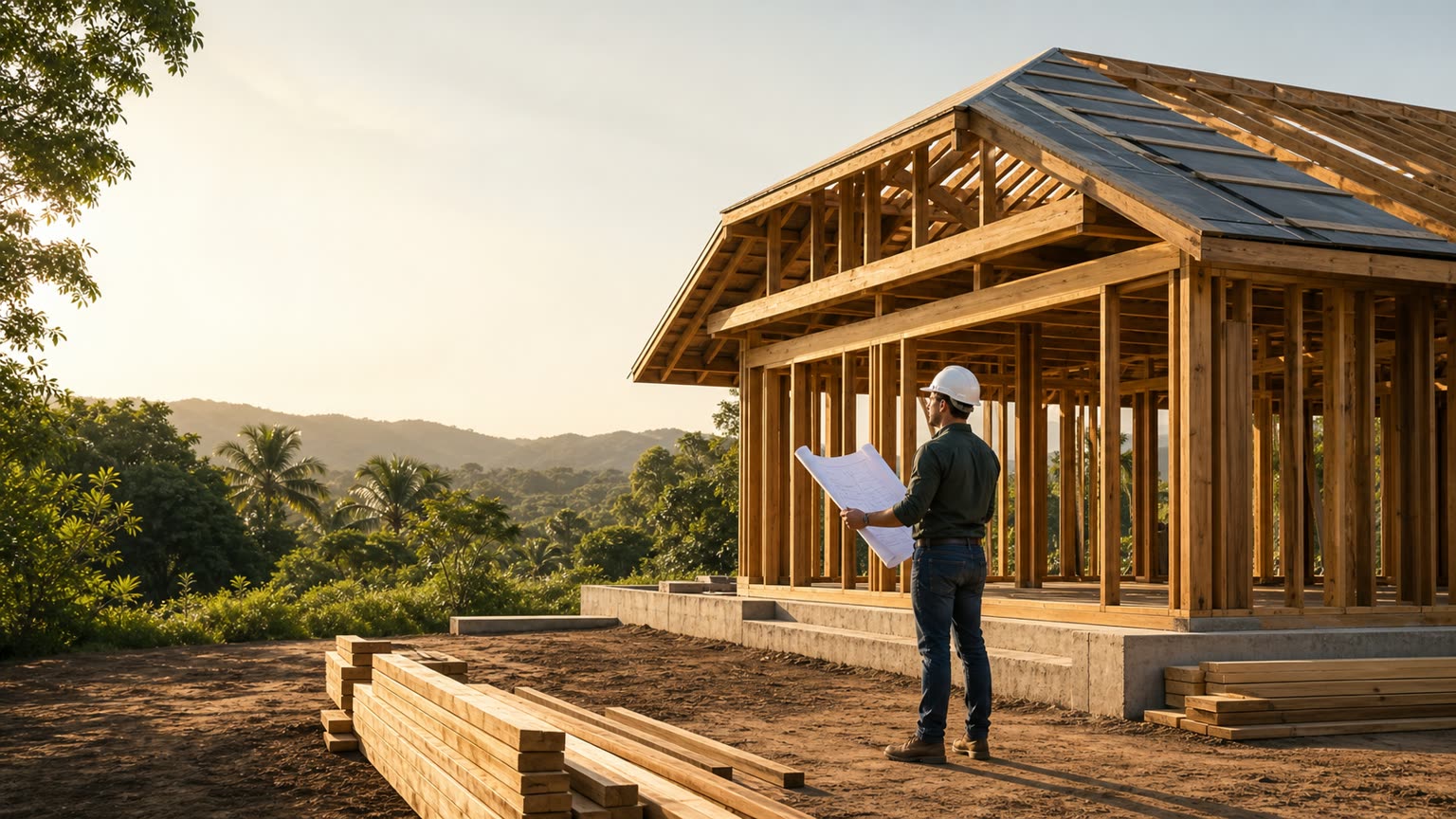 Engineer reviewing a wood-frame construction project